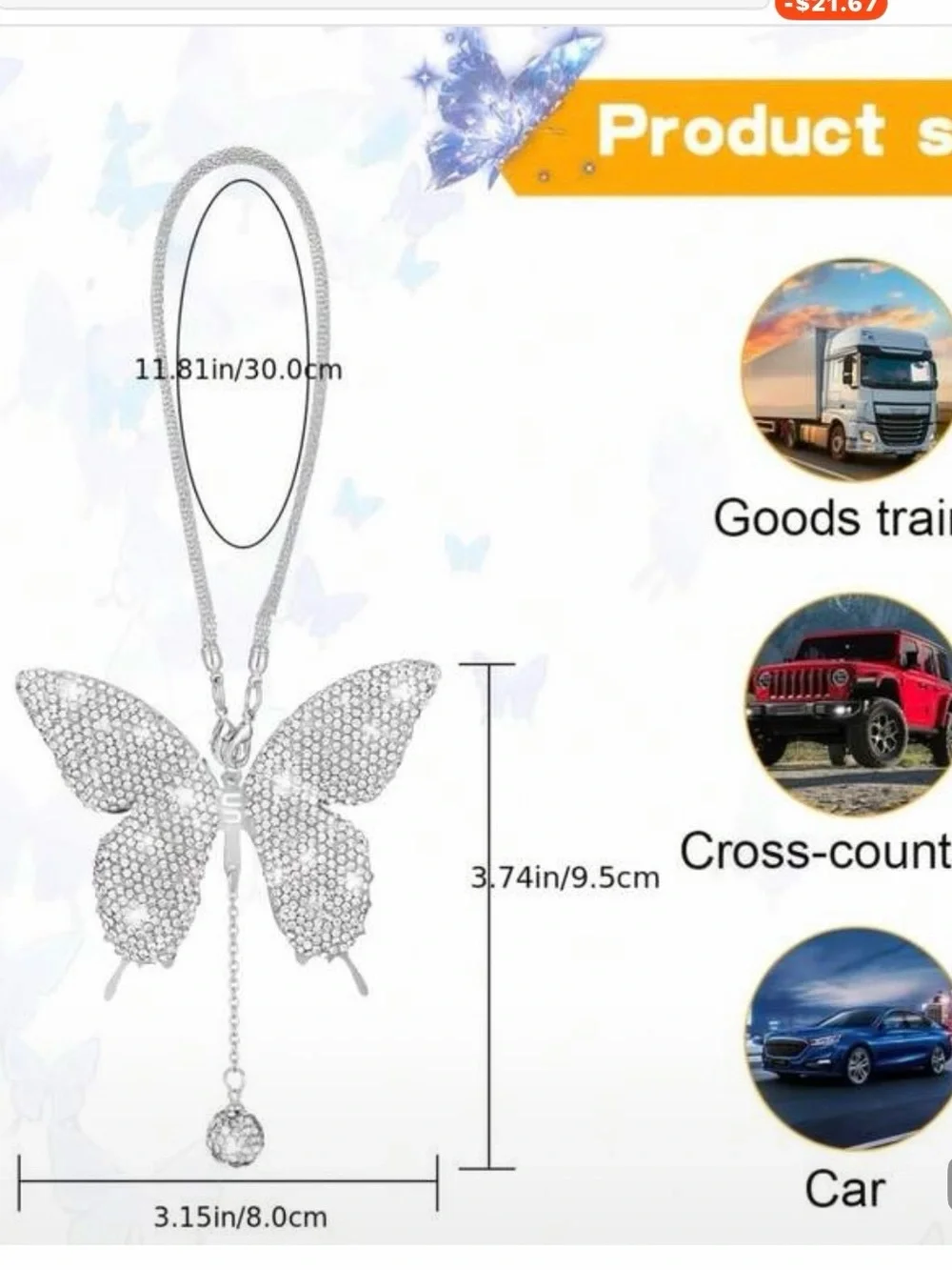Fashion Jewelry Silver Crystal Butterfly Necklace Pendant